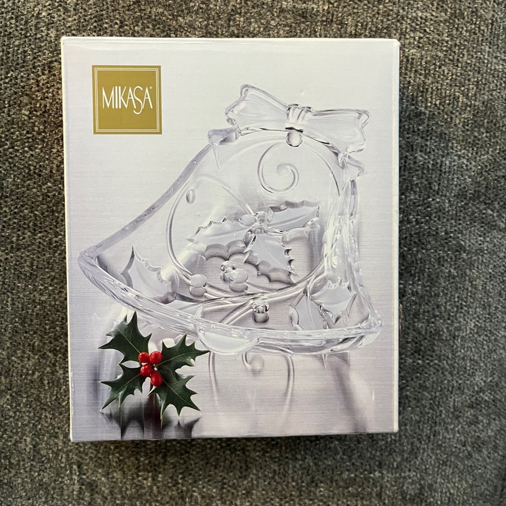 New In Box Mikasa “Season’s Holly” Christmas Bell Candy Dish-Discontinued!